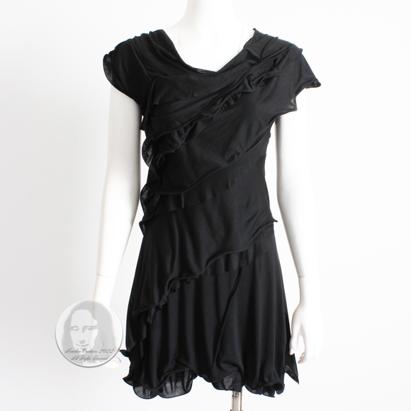 Nina Ricci Dress Mini LBD Little Black Dress Asymmetric Ruffles Size 34 Italy - Picture 4 of 9